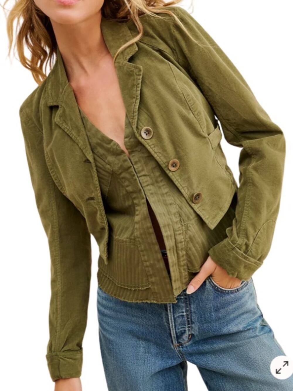 Free People Twofer Orly Cord Heritage Jacket -Military Olive XS